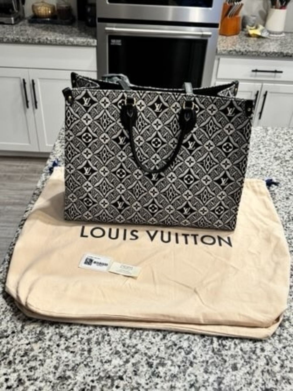 Louis Vuitton OnTheGo GM Since 1854 Jacquard Tote Bag M57207 Black Ivory